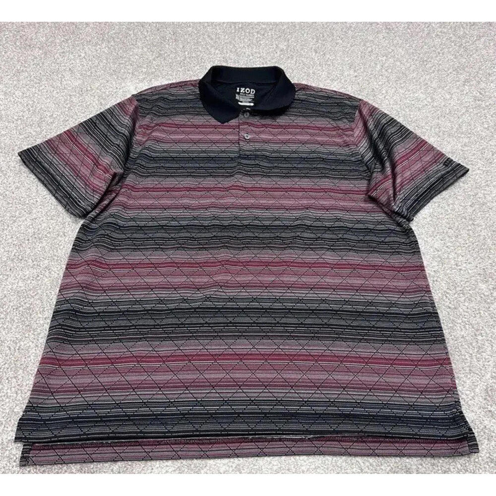 Izod Golf Classic Polo Men’s Red Black Striped Short Sleeve Size XL